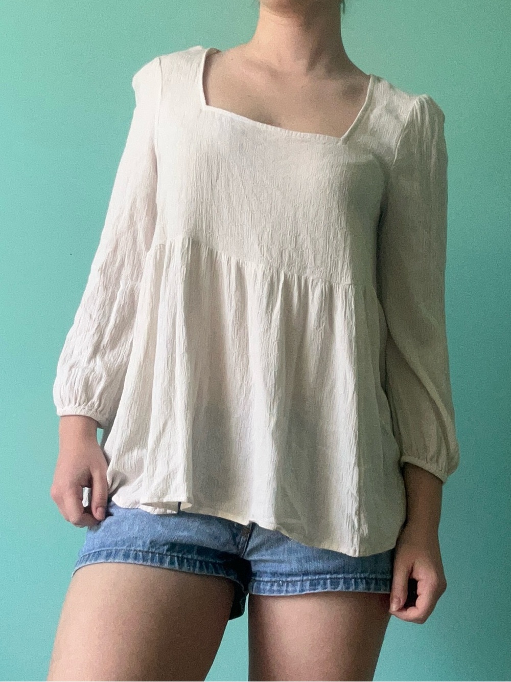 American Eagle Outfitters Cream Square-Neck Peasant Tunic